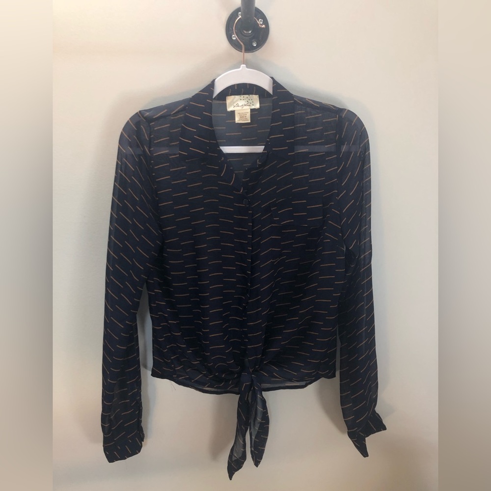 Liberty Love Sheer tie front navy blue bottom down